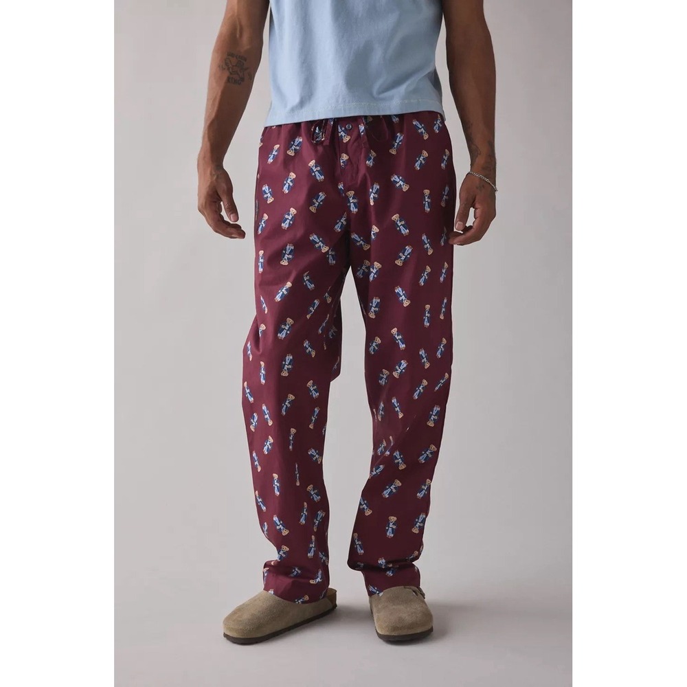 Polo Ralph Lauren Mens Polo Bear Pajama Pants Burgundy Maroon Cotton Medium